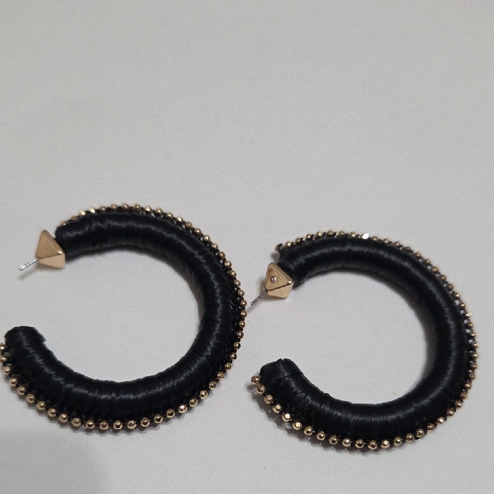 Chic Black and Gold Beaded Hoop Earrings